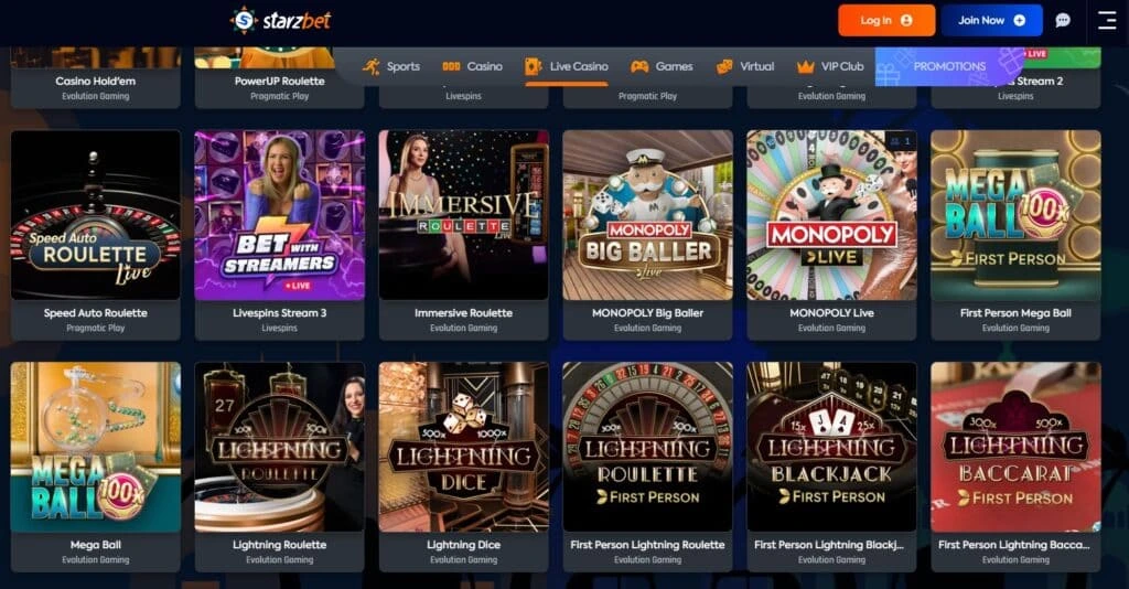 Starzbet Canlı Casino